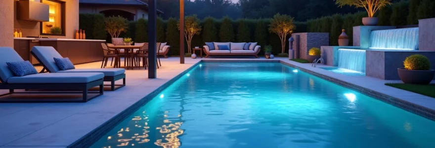 espace détente autour de la piscine