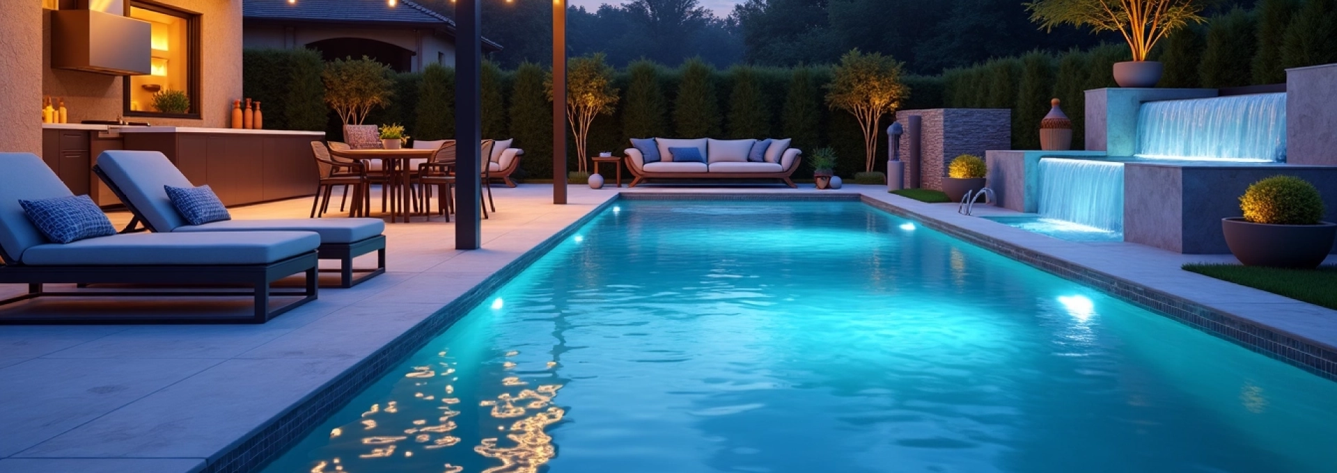 espace détente autour de la piscine