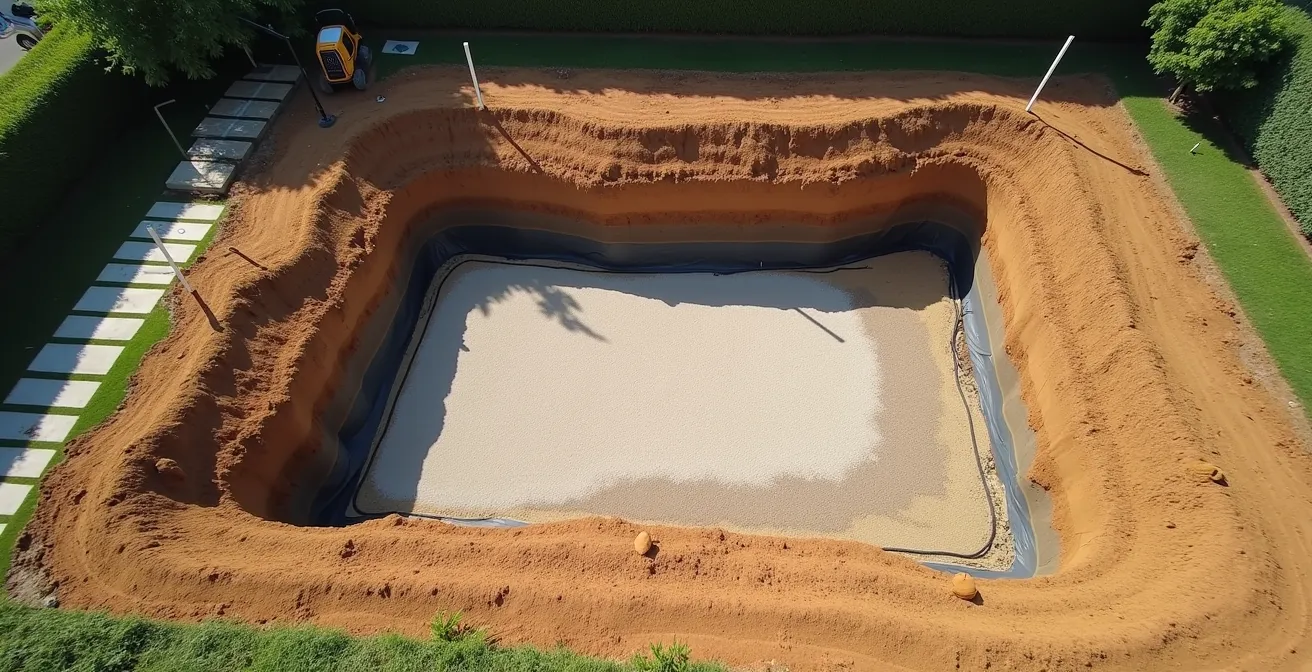 Vue aérienne d'un chantier montrant les étapes de préparation du terrain avant installation
